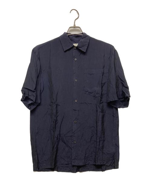 DRIES VAN NOTEN（ドリスヴァンノッテン）DRIES VAN NOTEN (ドリスヴァンノッテン) サテンショートスリーブシャツ ネイビー サイズ:Smallの古着・服飾アイテム