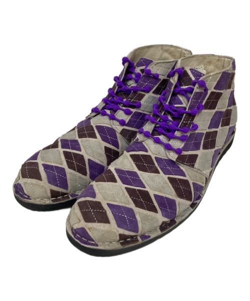 YOHJI YAMAMOTO（ヨウジヤマモト）YOHJI YAMAMOTO (ヨウジヤマモト) アーガイルチェックチャッカブーツ ベージュ×パープル サイズ:不明の古着・服飾アイテム