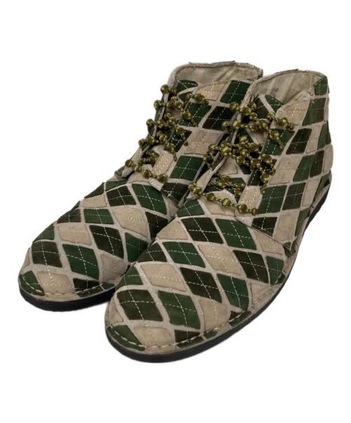 YOHJI YAMAMOTO（ヨウジヤマモト）YOHJI YAMAMOTO (ヨウジヤマモト) アーガイルチェックチャッカブーツ グリーン×ベージュ サイズ:不明の古着・服飾アイテム