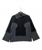 ENFOLDエンフォルド）の古着「ダブルクロス ニットレイヤードPULLOVER」｜グレー