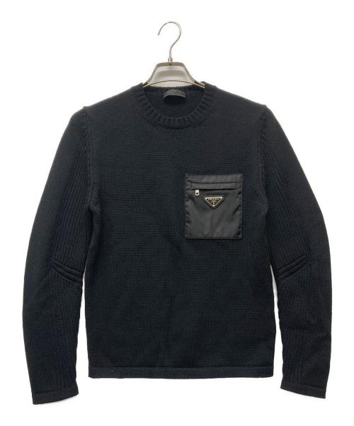 PRADA（プラダ）PRADA (プラダ) トライアングルロゴプレートニット ブラック サイズ:44の古着・服飾アイテム