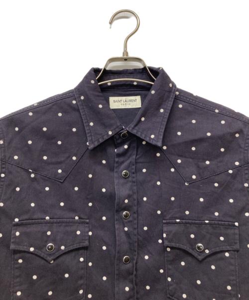 Saint Laurent Paris（サンローランパリ）Saint Laurent Paris (サンローランパリ) Distressed Classic Western Shirt ネイビー サイズ:Lの古着・服飾アイテム