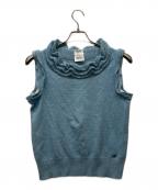 CHANELシャネル）の古着「ココマークボタンカシミヤ混ノースリーブニット」｜スカイブルー