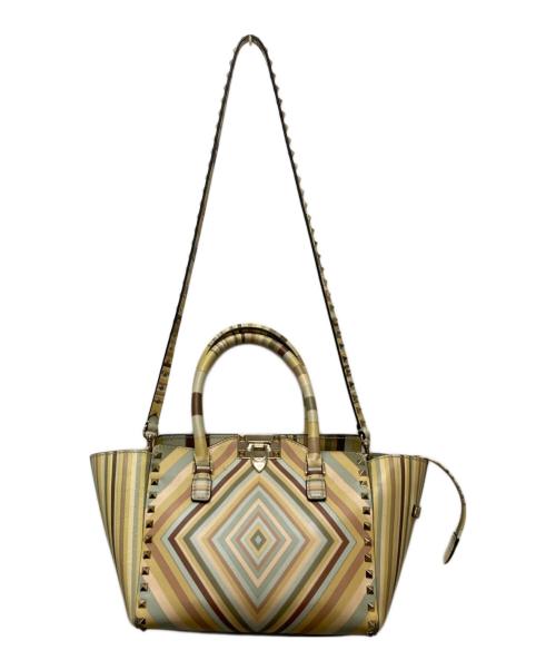 VALENTINO（ヴァレンティノ）VALENTINO (ヴァレンティノ) ロックスタッズ2WAYバッグ イエローの古着・服飾アイテム