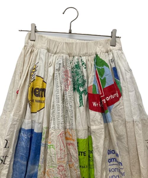 freada（フリーダ）freada (フリーダ) Vintageヨーロピアンエコバッグリメイクスカート ベージュ サイズ:ONEの古着・服飾アイテム