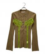 PRANK PROJECTプランクプロジェクト）の古着「レーストリムシャツ」｜グリーン×ベージュ