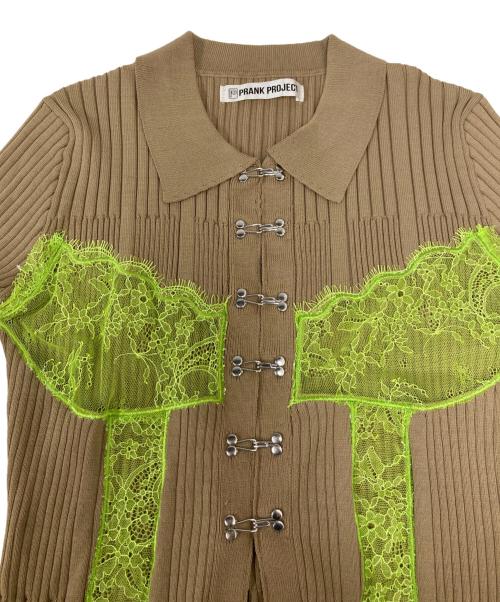 PRANK PROJECT（プランクプロジェクト）PRANK PROJECT (プランクプロジェクト) レーストリムシャツ グリーン×ベージュ サイズ:FREEの古着・服飾アイテム
