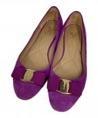 Salvatore Ferragamoサルヴァトーレ フェラガモ）の古着「スウェードヴァラリボンフラットパンプス」｜パープル