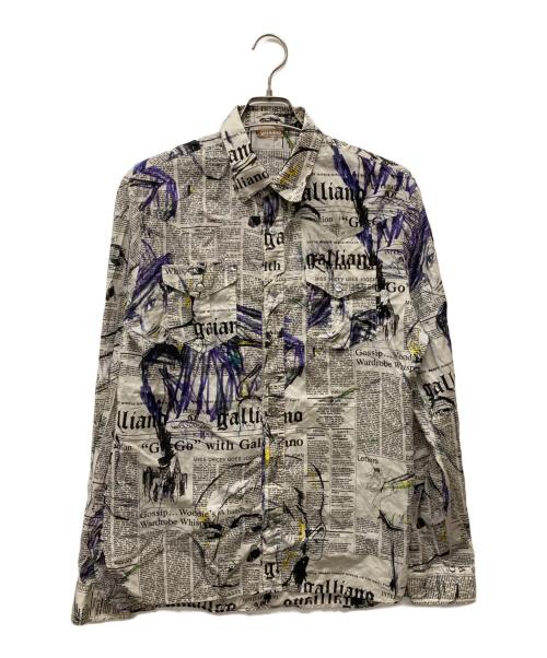 GALLIANO（ガリアーノ）GALLIANO (ガリアーノ) ニュースペーパー柄シャツ ブラック サイズ:36/50の古着・服飾アイテム