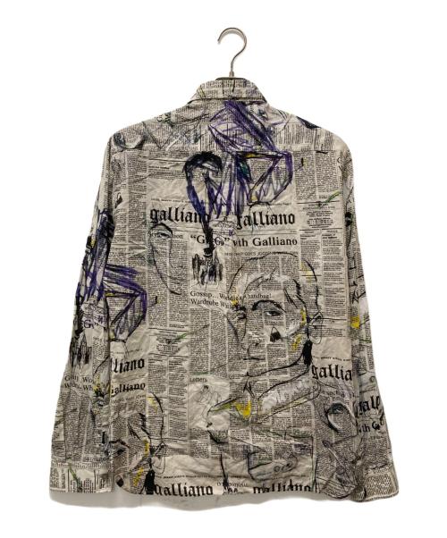 GALLIANO（ガリアーノ）GALLIANO (ガリアーノ) ニュースペーパー柄シャツ ブラック サイズ:36/50の古着・服飾アイテム