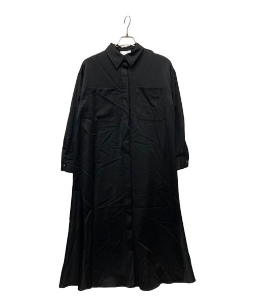 1er Arrondissement（プルミエ アロンディスモン）1er Arrondissement (プルミエ アロンディスモン) ウールサテンバックヘムフレアーワンピース ブラック サイズ:36の古着・服飾アイテム