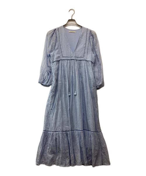ne quittez pas（ヌキテパ）ne quittez pas (ヌキテパ) COTTON VOILE GATHER DRESS ブルー サイズ:Ｓの古着・服飾アイテム