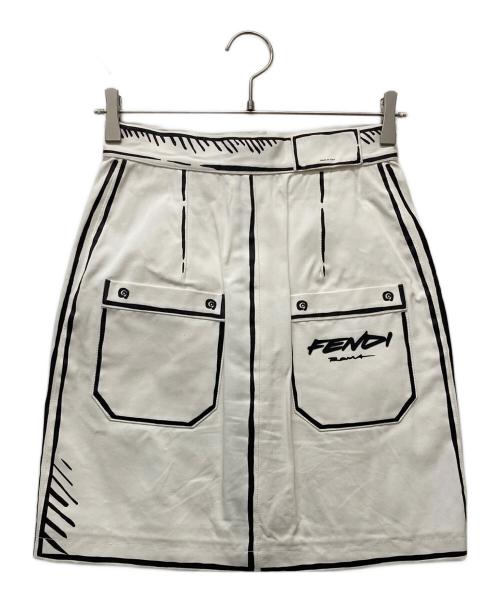 FENDI（フェンディ）FENDI (フェンディ) Joshua Vides (ジョシュアヴィーダス) Aラインショートスカート ホワイト サイズ:38の古着・服飾アイテム