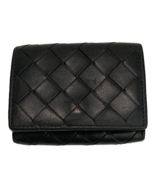 BOTTEGA VENETA（ボッテガベネタ）BOTTEGA VENETA (ボッテガベネタ) 3つ折りイントレチャートコンパクトウォレット ブラックの古着・服飾アイテム