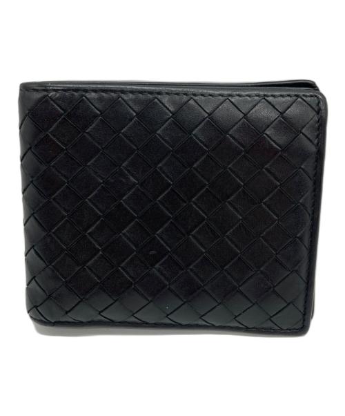 BOTTEGA VENETA（ボッテガベネタ）BOTTEGA VENETA (ボッテガベネタ) イントレチャート2つ折り財布 ブラックの古着・服飾アイテム