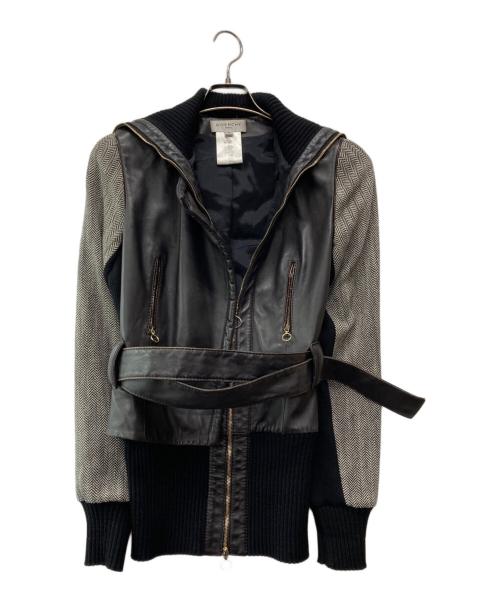 GIVENCHY（ジバンシィ）GIVENCHY (ジバンシィ) レザーツイード切替えジャケット ブラウン サイズ:40の古着・服飾アイテム