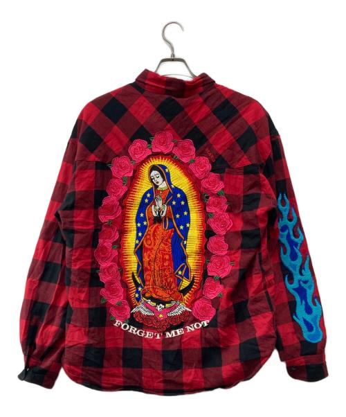 MAPO（MAPO）MAPO (MAPO) マリア刺繍バッファローチェックシャツブルゾン レッド サイズ:XLの古着・服飾アイテム