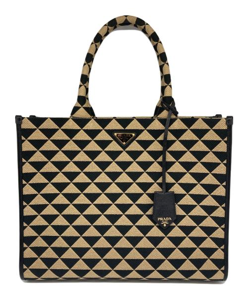 PRADA（プラダ）PRADA (プラダ) Symbole Embroidered Tote Bag ベージュ×ブラックの古着・服飾アイテム