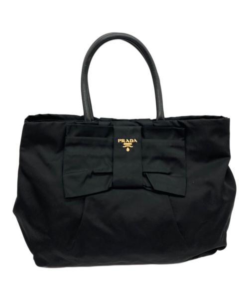 PRADA（プラダ）PRADA (プラダ) リボンナイロントートバッグ ブラックの古着・服飾アイテム