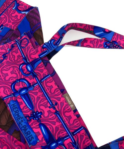 HERMES（エルメス）HERMES (エルメス) プティアッシュシルクトート レッド×ブルーの古着・服飾アイテム