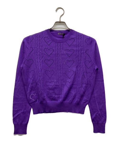 MIU MIU（ミュウミュウ）MIU MIU (ミュウミュウ) ハートカット コンパクト ニット パープル サイズ:42 未使用品の古着・服飾アイテム