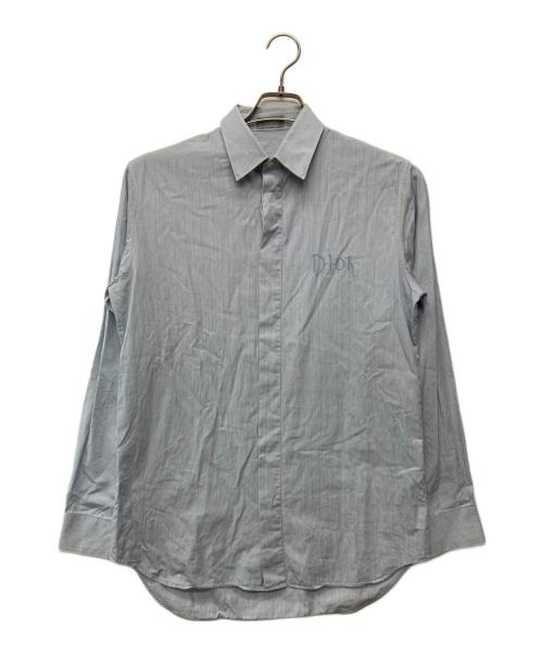 DIOR HOMME（ディオール オム）Dior Homme (ディオール オム) Raymond Pettibon (レイモンド・ペティボン) ストライプシャツ ブルー サイズ:39の古着・服飾アイテム