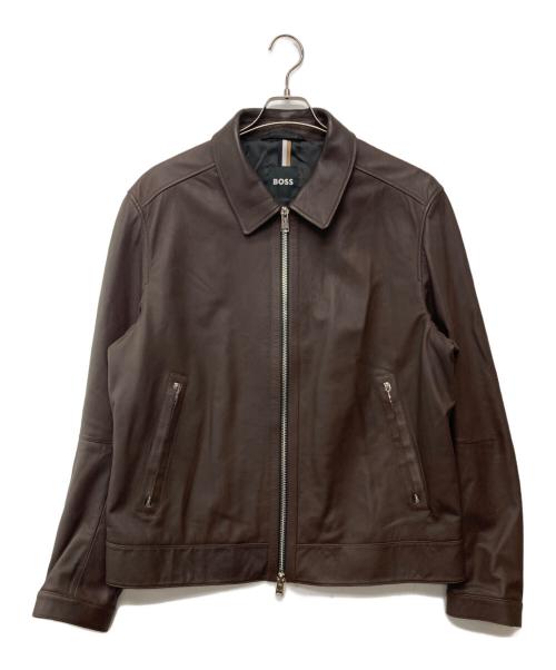 HUGO BOSS（ヒューゴ ボス）HUGO BOSS (ヒューゴ ボス) ラムレザージャケット/	Mapson3 ブラウン サイズ:54の古着・服飾アイテム