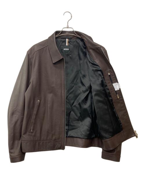 HUGO BOSS（ヒューゴ ボス）HUGO BOSS (ヒューゴ ボス) ラムレザージャケット/	Mapson3 ブラウン サイズ:54の古着・服飾アイテム