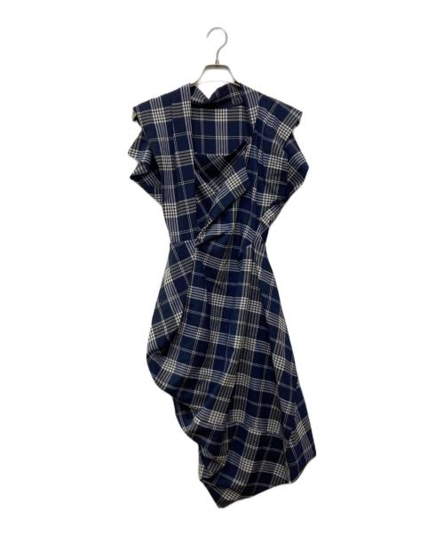 Vivienne Westwood（ヴィヴィアンウエストウッド）Vivienne Westwood (ヴィヴィアンウエストウッド) ノースリーブチェックワンピース/S26CT0623 ネイビー サイズ:38の古着・服飾アイテム