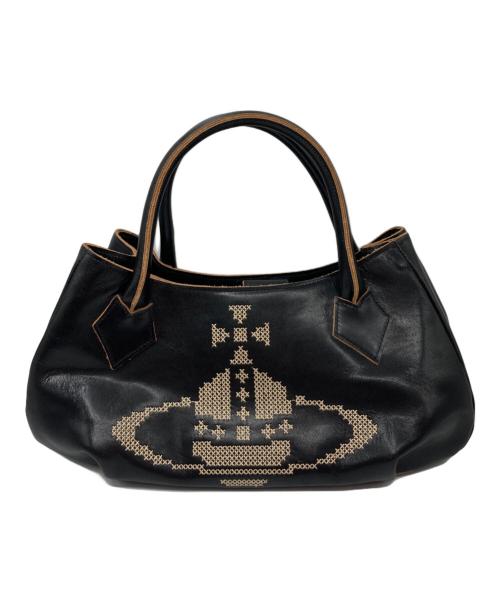 Vivienne Westwood（ヴィヴィアンウエストウッド）Vivienne Westwood (ヴィヴィアンウエストウッド) オーブ柄レザーハンドバッグ ブラックの古着・服飾アイテム