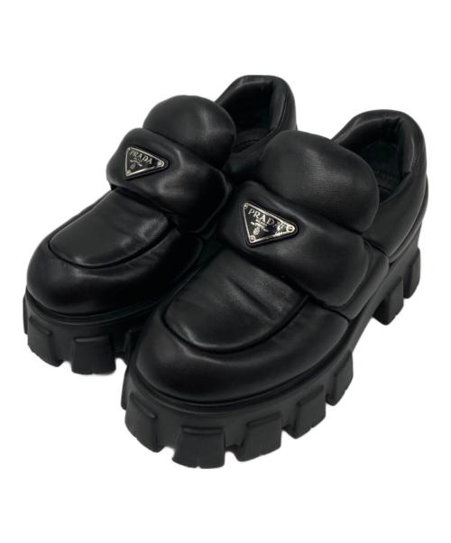 PRADA（プラダ）PRADA (プラダ) ロゴプレート パテッド ローファー ブラック サイズ:271/2の古着・服飾アイテム
