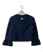 Reneルネ）の古着「カメリアボタンノーカラー袖フリルジャケット」｜ネイビー