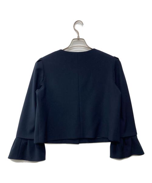 Rene（ルネ）Rene (ルネ) カメリアボタンノーカラー袖フリルジャケット ネイビー サイズ:38の古着・服飾アイテム