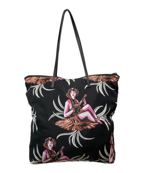 PRADA（プラダ）PRADA (プラダ) アロハ柄ナイロントートバッグ ブラックの古着・服飾アイテム