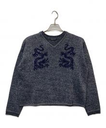 VIVIENNE TAM（ヴィヴィアンタム）の古着「ドラゴンラメジャガードニット/14275073」｜ネイビー