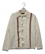 CABANキャバン）の古着「コットンカシミヤ エンブロイダリーポロカーディガン」｜ベージュ