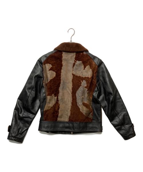 CIDU LEATHERS（シヅレザー）CIDU LEATHERS (シヅレザー) ファー切替レザージャケット ブラウン サイズ:2XLの古着・服飾アイテム