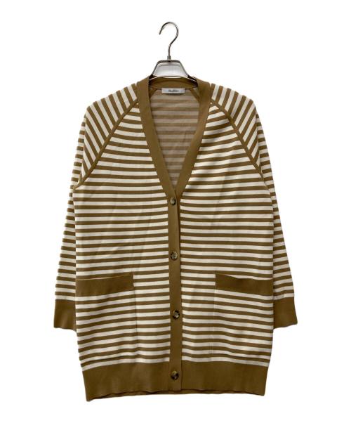 MaxMara（マックスマーラ）MaxMara (マックスマーラ) vネックボーダーカーディガン ベージュ サイズ:US　Sの古着・服飾アイテム