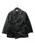 MAISON SPECIALメゾンスペシャル）の古着「Hand Rub-Off Buffalo Leather Dress-Over Double Short Coat/11232161218」｜ブラック