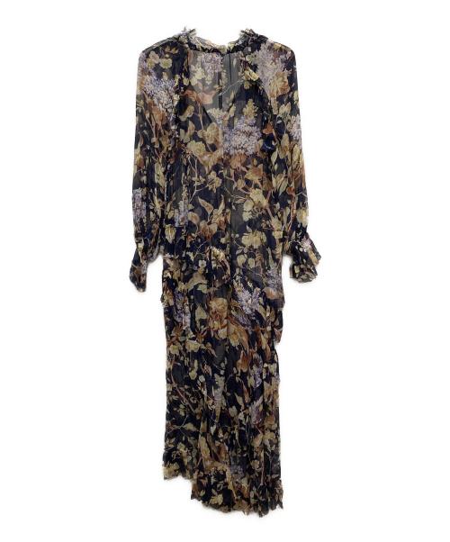 ZIMMERMANN（ジマーマン）ZIMMERMANN (ジマーマン) シルクフラワープリントワンピース ネイビーの古着・服飾アイテム