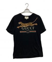 GUCCI（グッチ）の古着「レオパード ヴィンテージロゴ プリント エンブロイダリーTEE/493117 X9X96」｜ブラック