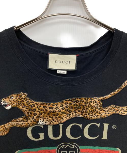 GUCCI（グッチ）GUCCI (グッチ) レオパード ヴィンテージロゴ プリント エンブロイダリーTEE/493117 X9X96 ブラック サイズ:Ｍの古着・服飾アイテム