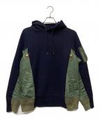 sacaiサカイ）の古着「Sponge Sweat x Nylon Twill Hoodie/SCM-057」｜ネイビーグリーン