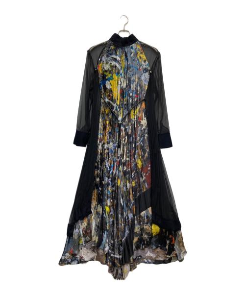 sacai（サカイ）sacai (サカイ) Jackson Pollock Studio (ジャクソンポロックスタジオ) グラフィックプリーツ ワンピース ブラック サイズ:2の古着・服飾アイテム