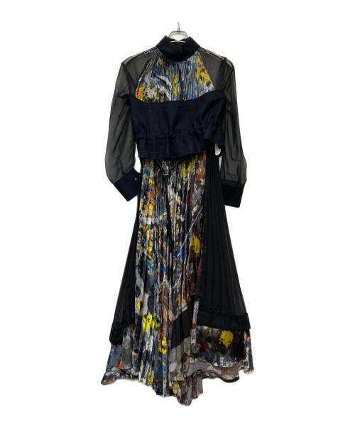 sacai（サカイ）sacai (サカイ) Jackson Pollock Studio (ジャクソンポロックスタジオ) グラフィックプリーツ ワンピース ブラック サイズ:2の古着・服飾アイテム
