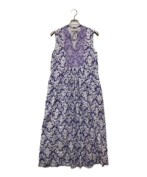 ne quittez pas（ヌキテパ）ne quittez pas (ヌキテパ) Dobby Stripe Damask Print Embroidery Sleeveless Dress/010541ZT1 パープル サイズ:Ｍの古着・服飾アイテム