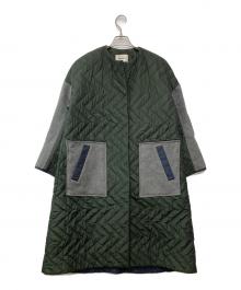 ENFOLD（エンフォルド）の古着「PEタフタノーカラーコート/	300CA330-1750」｜グリーン