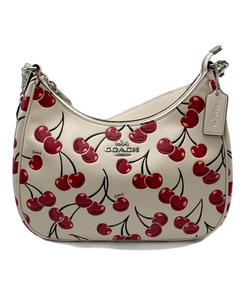 COACH（コーチ）COACH (コーチ) テリ ホーボー バッグ・チェリー プリント/CY696 ベージュ×レッドの古着・服飾アイテム