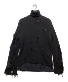 BALENCIAGA（バレンシアガ）の古着「デストロイ加工タートルネックニットセーター/662720 T3209」｜ブラック