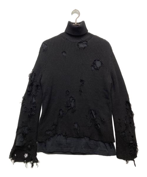 BALENCIAGA（バレンシアガ）BALENCIAGA (バレンシアガ) デストロイ加工タートルネックニットセーター/662720 T3209 ブラック サイズ:XSの古着・服飾アイテム